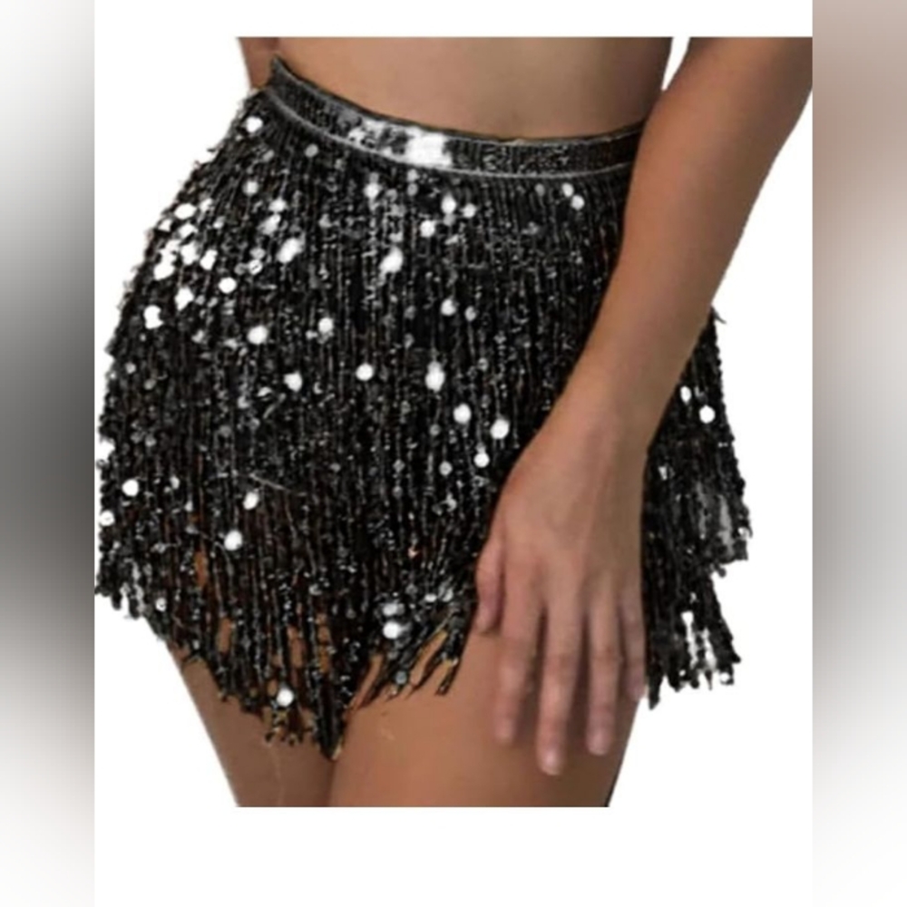 Sequin Tassle Sparkly Fringe Belly Dance Hip Scarf